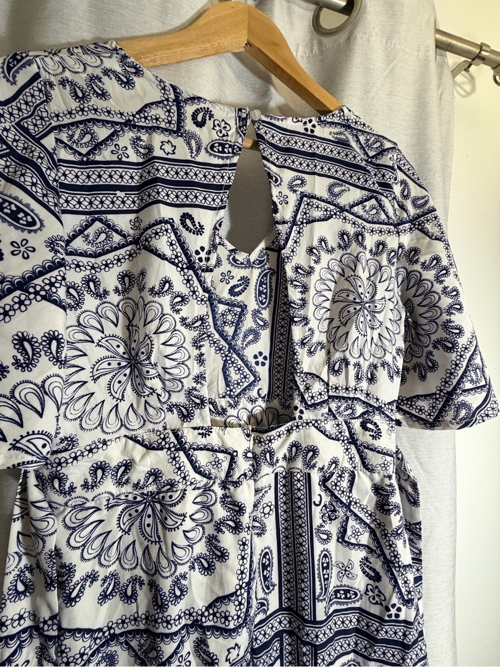 True Destiny White & Navy Paisley Overlay Romper - Picture 10 of 15